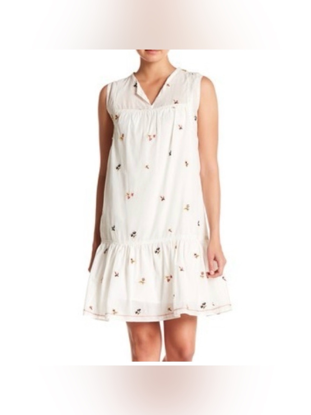 Max Studio White Embroidered Boho Babydoll Summer Dress - Size Large